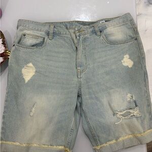 Empyre Denim Slim Shorts with Yellow Stitching